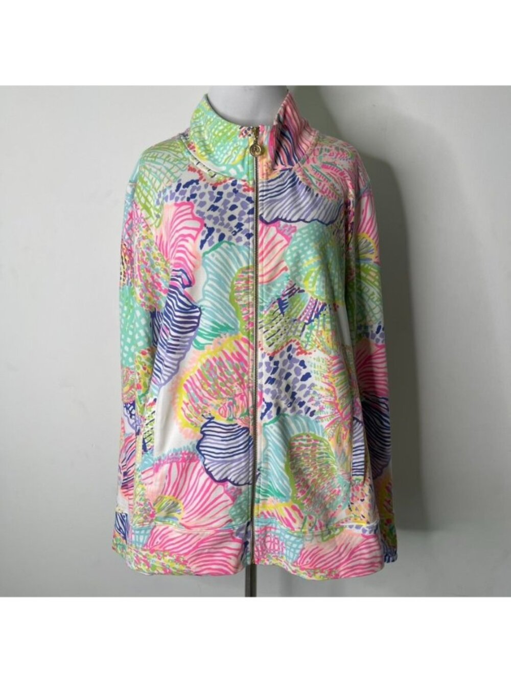 Lilly Pulitzer Reagan Zip Up Jacket XL Roar Of The Seas Shell Print